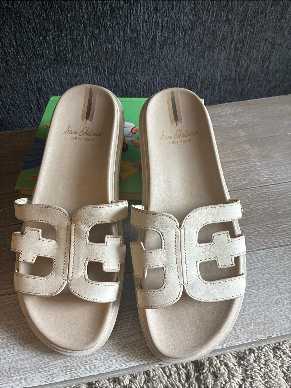 Sam Edelman Cream Leather Cutout Slide Sandals